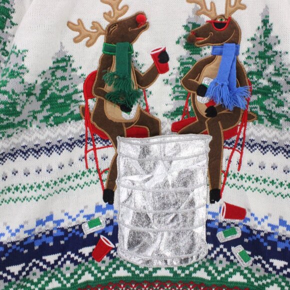 33 Degrees Christmas Sweater Mens XL Multicolor Knit Deers Drinking Embroidered - Picture 4 of 8